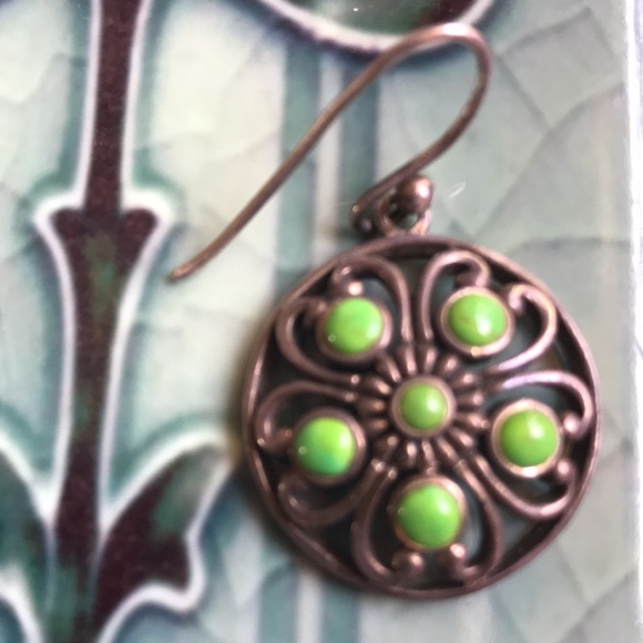 Boho art nouveau /deco floral earrings signed - Picture 3 of 5